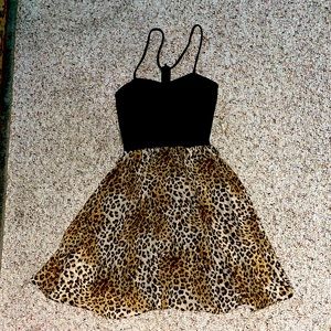 leopard print dress with zipper in back and track straps